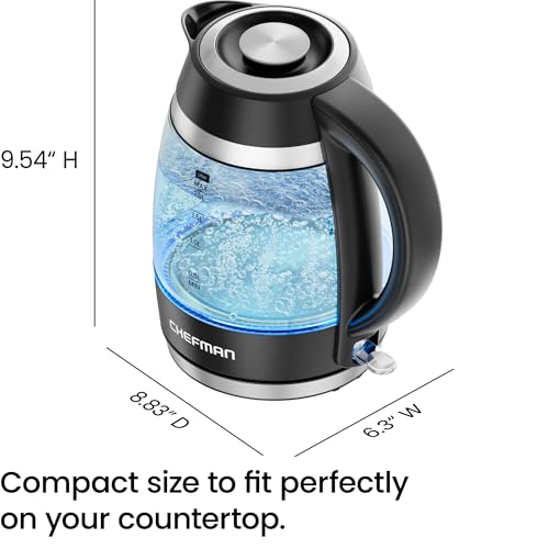 Chefman Electric Kettle, 1.8L 1500W, Hot Water Boiler, Removable Lid for Easy Cleaning, Auto Shut Off, Boil-Dry Protection, Stainless Steel Filter, BPA Free, Borosilicate Glass Electric Tea Kettle - photo 8