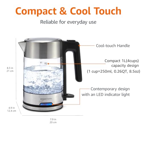 Amazon Basics Electric Kettle with Glass Carafe for Tea and Coffee, Fast Boiling, Auto Shut-Off, Boil-Dry Protection, Temperature Control, Removable Filter, 1 Liter, 1500W, BPA-Free - photo 2