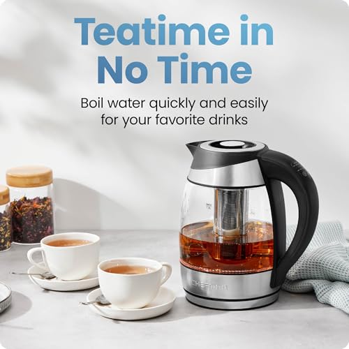 Chefman Electric Kettle with Temperature Control, 5 Presets LED Indicator Lights, Removable Tea Infuser, Glass Tea Kettle & Hot Water Boiler, 360° Swivel Base, BPA Free, Stainless Steel, 1.8 Liters - photo 2