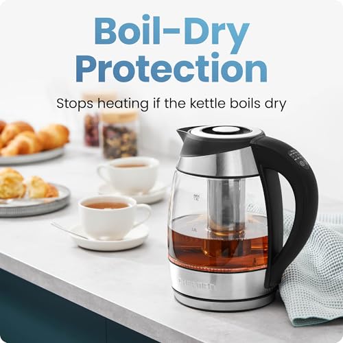 Chefman Electric Kettle with Temperature Control, 5 Presets LED Indicator Lights, Removable Tea Infuser, Glass Tea Kettle & Hot Water Boiler, 360° Swivel Base, BPA Free, Stainless Steel, 1.8 Liters - photo 6