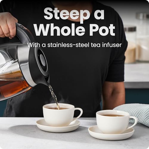 Chefman Electric Kettle with Temperature Control, 5 Presets LED Indicator Lights, Removable Tea Infuser, Glass Tea Kettle & Hot Water Boiler, 360° Swivel Base, BPA Free, Stainless Steel, 1.8 Liters - photo 5