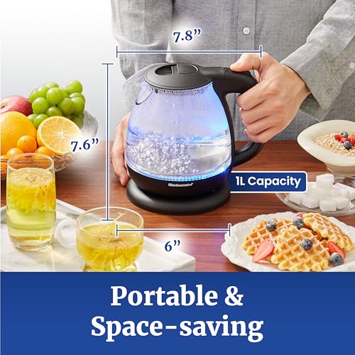 Elite Gourmet 1L BPA-Free Glass Electric Kettle, 1100W Fast Boil, Blue LED | Auto Shut-Off, Boil-Dry Protection, 360° Cordless Base, Water Level Markings, Mesh Filter, Large Pouring Spout, EKT1001 - photo 4