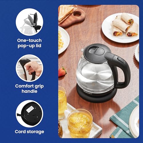 Elite Gourmet 1L BPA-Free Glass Electric Kettle, 1100W Fast Boil, Blue LED | Auto Shut-Off, Boil-Dry Protection, 360° Cordless Base, Water Level Markings, Mesh Filter, Large Pouring Spout, EKT1001 - photo 6