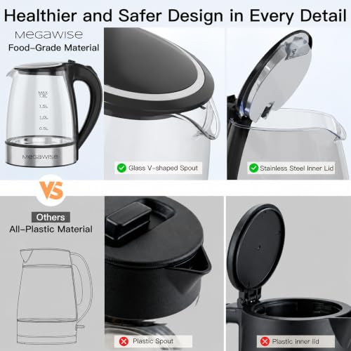 MEGAWISE 1.8L Electric Glass Kettle with Auto Shut-Off and Blue LED - photo 4