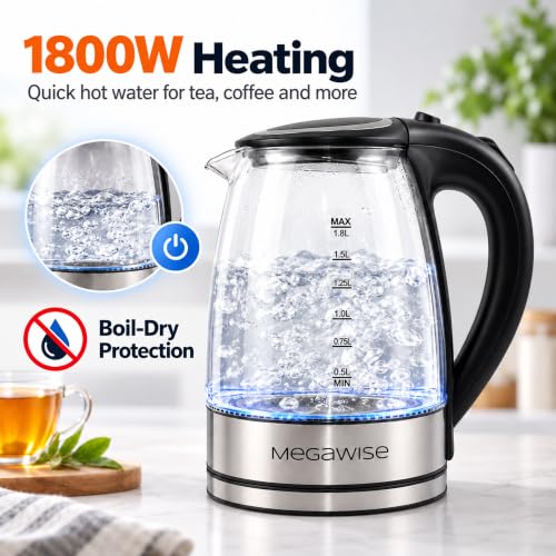 MEGAWISE 1.8L Electric Glass Kettle with Auto Shut-Off and Blue LED - photo 5