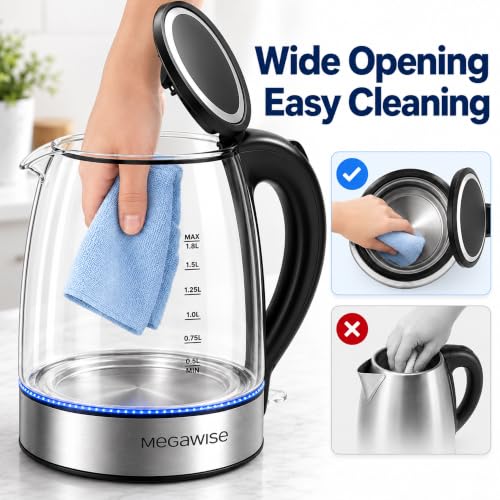 MEGAWISE 1.8L Electric Glass Kettle with Auto Shut-Off and Blue LED - photo 6