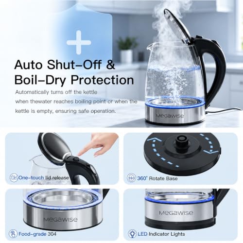 MEGAWISE 1.8L Electric Glass Kettle with Auto Shut-Off and Blue LED - photo 9