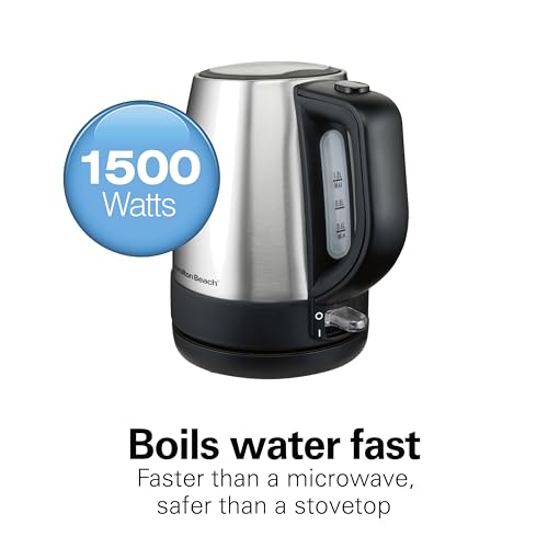 Hamilton Beach 1 Liter Electric Tea Kettle, Water Boiler & Heater | Fast Boiling 1500 Watts | BPA Free | Cordless Serving | Auto-Shutoff & Boil-Dry Protection | Mesh Filter | Stainless Steel - photo 2