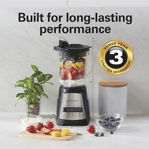 Hamilton Beach Power Elite Blender For Smoothies With Wave Action System | 40 oz. Glass Jar | 12 Functions Including Puree, Crush Ice | 700 Watts | Black | 58148AG - photo 7