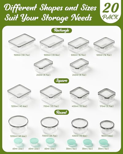Canfanni 40 Piece Food Storage Containers with Lids, BPA-Free | Includes 20 Containers & 20 Lids,Plastic Food Containers for Kitchen Storage and Organization,Leak Proof Meal Prep Container - photo 2
