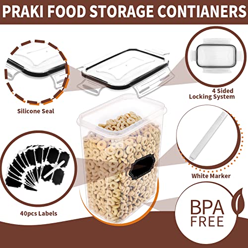 PRAKI Airtight Food Storage Containers Set with Lids - 24 PCS, BPA Free | Multiple Sizes Cereal Containers Storage Set, Pantry Organizers and Storage for Cereal Flour & Sugar - Labels & Marker, Black - photo 3
