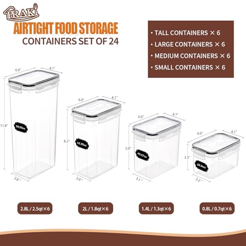 PRAKI Airtight Food Storage Containers Set with Lids - 24 PCS, BPA Free | Multiple Sizes Cereal Containers Storage Set, Pantry Organizers and Storage for Cereal Flour & Sugar - Labels & Marker, Black - photo 2
