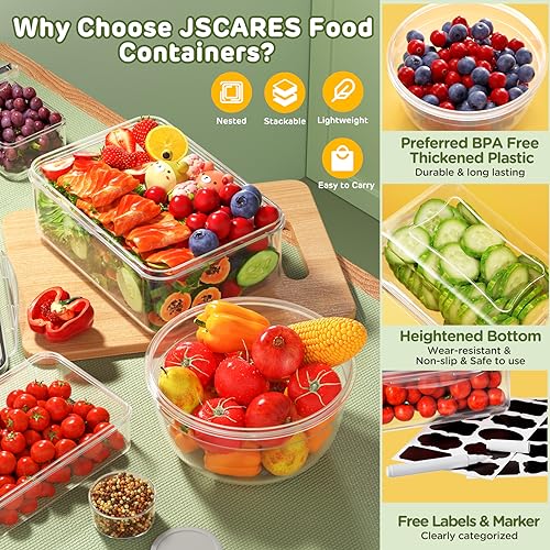 JSCARES 40 PCS Food Storage Containers with Lids Airtight (20 Lids &20 Containers) - Leakproof Meal-Prep Containers for Kitchen Storage Reusable Plastic Microwave/Dishwasher Safe with Labels & Pen - photo 4