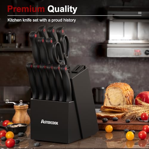 Astercook Knife Set for Kitchen with Block and Sharpener 15pcs German | Stainless Steel Kitchen Utensils Set Dishwasher Safe - photo 5
