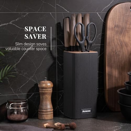 Astercook Knife Set, 6-Piece Kitchen Knife Set with Block, High Carbon Stainless Steel Ultra Sharp Kitchen Knives, Wood Grain Handle, Dishwasher Safe Knife Block Set, Black, Kitchen Utility Knives - photo 3