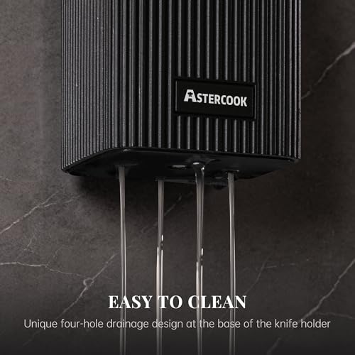 Astercook Knife Set, 6-Piece Kitchen Knife Set with Block, High Carbon Stainless Steel Ultra Sharp Kitchen Knives, Wood Grain Handle, Dishwasher Safe Knife Block Set, Black, Kitchen Utility Knives - photo 7