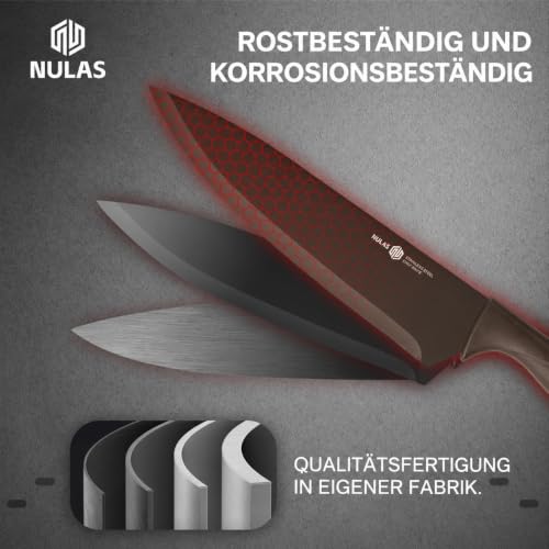NULAS 8-Piece Kitchen Knife Set with Block, Dishwasher Safe, Black | 6 Versatile Blades, Kitchen Shears, Universal storage, Rust-resistant Finish and Ergonomic Handles - photo 3