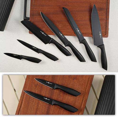 NULAS 8-Piece Kitchen Knife Set with Block, Dishwasher Safe, Black | 6 Versatile Blades, Kitchen Shears, Universal storage, Rust-resistant Finish and Ergonomic Handles - photo 6