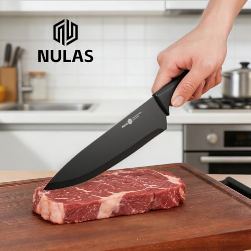 NULAS 8-Piece Kitchen Knife Set with Block, Dishwasher Safe, Black | 6 Versatile Blades, Kitchen Shears, Universal storage, Rust-resistant Finish and Ergonomic Handles - photo 8