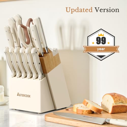 Knife Set,Astercook Kitchen Knife Set with Block 14-Piece Full Tang Stainless Steel Knives with Sharpener Dishwasher Safe and Anti-Slip Ergonomic Handle Utensils Set - photo 3