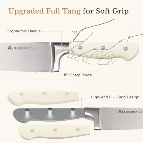 Knife Set,Astercook Kitchen Knife Set with Block 14-Piece Full Tang Stainless Steel Knives with Sharpener Dishwasher Safe and Anti-Slip Ergonomic Handle Utensils Set - photo 4