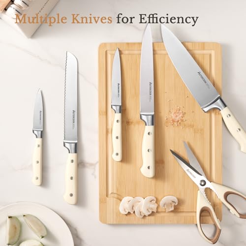 Knife Set,Astercook Kitchen Knife Set with Block 14-Piece Full Tang Stainless Steel Knives with Sharpener Dishwasher Safe and Anti-Slip Ergonomic Handle Utensils Set - photo 6