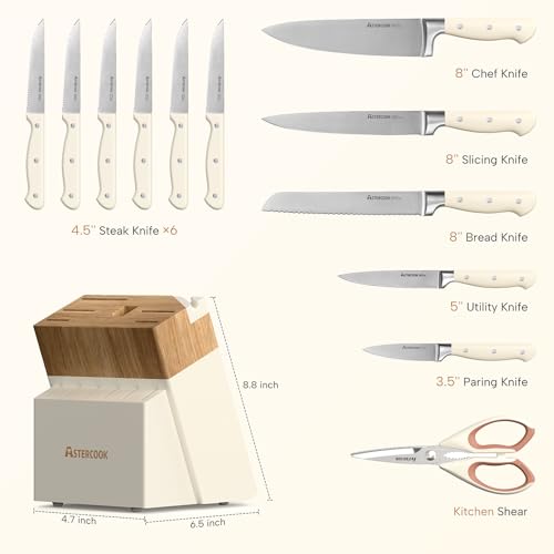 Knife Set,Astercook Kitchen Knife Set with Block 14-Piece Full Tang Stainless Steel Knives with Sharpener Dishwasher Safe and Anti-Slip Ergonomic Handle Utensils Set - photo 8
