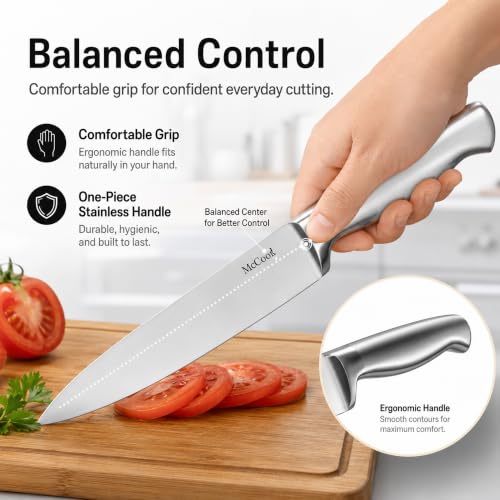 McCook Knife Set Kitchen Steel Knife Block Set w Built-in Sharpener | German Forged Stainless Steel,15 PC,Razor Sharp,Non-Stick&Anti-Rust,Ergonomic Handle,Full Tang,Gift Box - photo 6