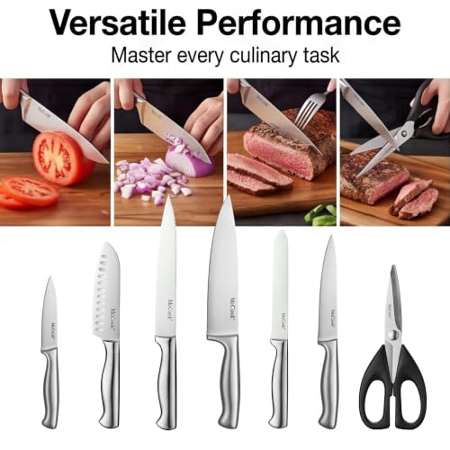 McCook Knife Set Kitchen Steel Knife Block Set w Built-in Sharpener | German Forged Stainless Steel,15 PC,Razor Sharp,Non-Stick&Anti-Rust,Ergonomic Handle,Full Tang,Gift Box - photo 7