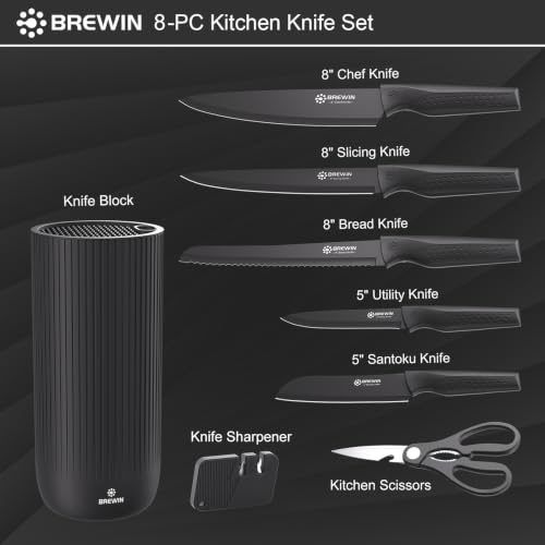 Brewin Knife Set, 8PC Kitchen Knife Set with Universal Block and Scissors | German Stainless Steel, Razor Sharp, Rust Resistant, Utility Knife Block Set, Sharpener, Apartment, Camping & RV Essentials - photo 5