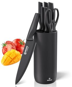 Brewin Knife Set, 8PC Kitchen Knife Set with Universal Block and Scissors | German Stainless Steel, Razor Sharp, Rust Resistant, Utility Knife Block Set, Sharpener, Apartment, Camping & RV Essentials
