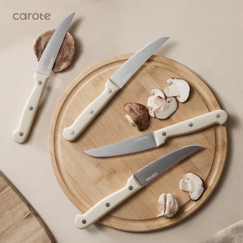 CAROTE 14-Piece Knife Set with Wood Block, Rust-Resistant, Cream | Razor-Sharp High Carbon Stainless Steel Knives, Long-Lasting Sharpness, Forged, Triple-Riveted Ergonomic Non-Slip Handles - photo 7