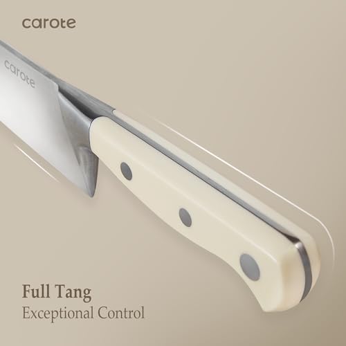 CAROTE 14-Piece Knife Set with Wood Block, Rust-Resistant, Cream | Razor-Sharp High Carbon Stainless Steel Knives, Long-Lasting Sharpness, Forged, Triple-Riveted Ergonomic Non-Slip Handles - photo 4