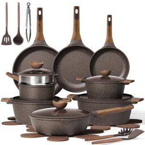 CAROTE 26pcs Pots and Pans Set Non Stick Cookware Sets | Induction Kitchen Cooking Set, Special Texture Design, Ultra Durable, Easy Food Release, Even Heating, with Frying Pans Set