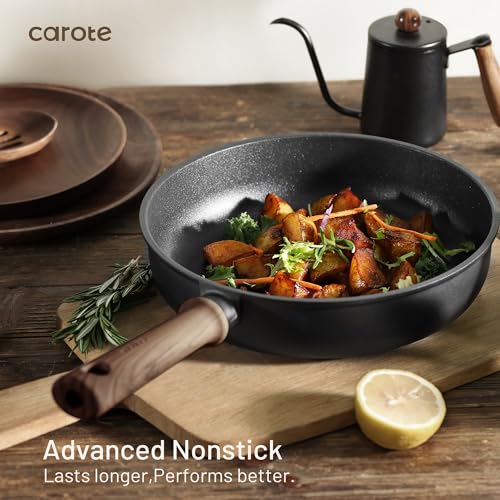 CAROTE Pots and Pans Set Nonstick Cookware Sets 21 Pieces Black | Titanium Reinforced Coating, Scratch-Resistant, Easy to Clean, Even Heating, Induction Compatible, with Frying Pans Set - photo 3