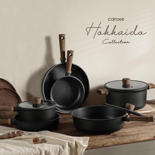 CAROTE Pots and Pans Set Nonstick Cookware Sets 21 Pieces Black | Titanium Reinforced Coating, Scratch-Resistant, Easy to Clean, Even Heating, Induction Compatible, with Frying Pans Set - photo 7