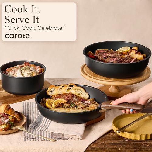 CAROTE 21pcs Pots and Pans Set Non Stick, Detachable Handle Cookware, Black | Induction Compatible, Dishwasher & Oven Safe, Kitchen Organization, Cooking Set for Camping/RV/Traveling, House Warming Gift - photo 7
