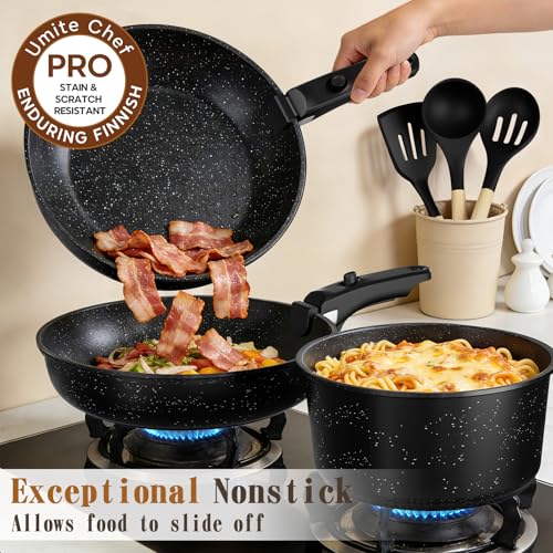Umite Chef 21Pcs Pots and Pans Set Non Stick, Nonstick Ceramic Cookware Sets Detachable Handle, Non Toxic Healthy Induction Cookware, Kitchen Cooking Set, with Frying Pans Set, Dishwasher/Oven Safe - photo 4