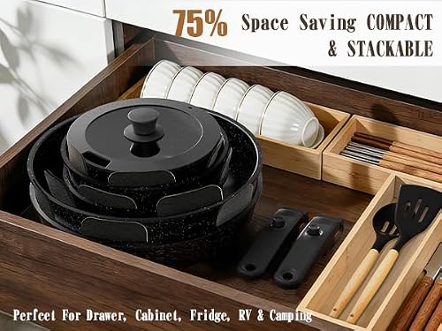 Umite Chef 21Pcs Pots and Pans Set Non Stick, Nonstick Ceramic Cookware Sets Detachable Handle, Non Toxic Healthy Induction Cookware, Kitchen Cooking Set, with Frying Pans Set, Dishwasher/Oven Safe - photo 5
