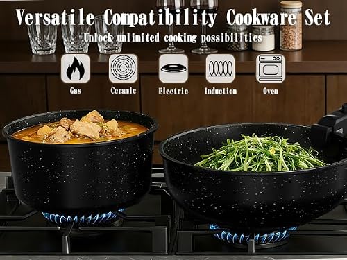 Umite Chef 21Pcs Pots and Pans Set Non Stick, Nonstick Ceramic Cookware Sets Detachable Handle, Non Toxic Healthy Induction Cookware, Kitchen Cooking Set, with Frying Pans Set, Dishwasher/Oven Safe - photo 9