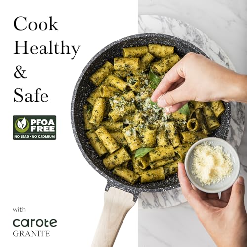 CAROTE Non Stick Frying Pan, Black 8"+10"+12" Granite Skillet Set | Healthy Non Toxic Cookware Set with Heat-Resistant Handle, Induction Compatible, Easy to Clean, PFOA-Free - photo 4