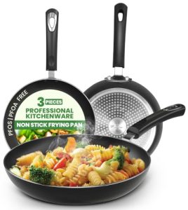 Utopia Kitchen Nonstick Frying Pan Set 3 Piece 8 9.5 11 Inch PFOA Free Grey | Omelette Pan, 3 Piece Skillet Set, Induction Bottom, Cookware, Heat Resistant, Bakelite Handle, Kitchen Use