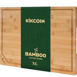 Kikcoin 17”×11” Bamboo Cutting Boards for kitchen, Reversible, XL, Natural | Extra Large Wooden Chopping Boards with Deep Juice Groove, Knife-Friendly Surface, Perfect for Charcuterie Serving,Food Grade