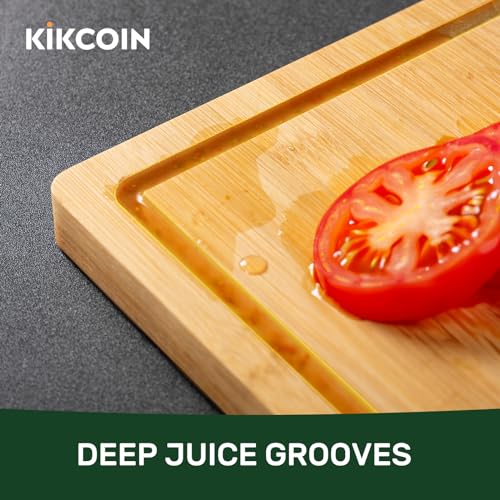 Kikcoin 17”×11” Bamboo Cutting Boards for kitchen, Reversible, XL, Natural | Extra Large Wooden Chopping Boards with Deep Juice Groove, Knife-Friendly Surface, Perfect for Charcuterie Serving,Food Grade - photo 4