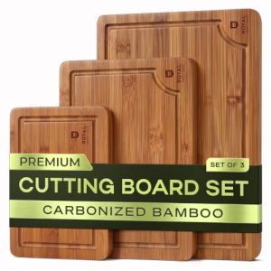 ROYAL CRAFT WOOD Wooden Cutting Boards for Kitchen Appliances - Non Toxic Bamboo Wood Cutting Board Set with Deep Juice Groove, Side Handles, Charcuterie & Butcher Block for Meat, Meal Prep & Serving