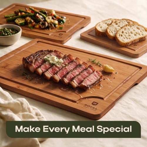 ROYAL CRAFT WOOD Wooden Cutting Boards for Kitchen Appliances - Non Toxic Bamboo Wood Cutting Board Set with Deep Juice Groove, Side Handles, Charcuterie & Butcher Block for Meat, Meal Prep & Serving - photo 3