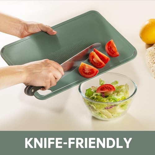 THETCHRY Plastic Cutting Board Set of 3-Cutting Boards for Kitchen BPA Free | Large-Small Chopping Boards, Non-Slip for Cooking, Dishwasher Safe, Camping, Portable, with Grip Handle, Sage Green - photo 2
