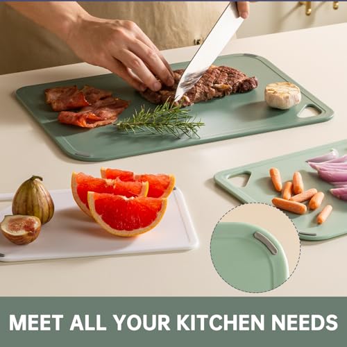 THETCHRY Plastic Cutting Board Set of 3-Cutting Boards for Kitchen BPA Free | Large-Small Chopping Boards, Non-Slip for Cooking, Dishwasher Safe, Camping, Portable, with Grip Handle, Sage Green - photo 6