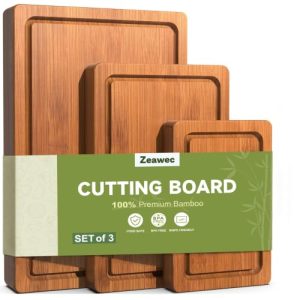 3-Piece Set Deep-Carbonized Bamboo Cutting Board for Kitchen, Carbonized | Crack-Resistant Wood Chopping Boards with Deep Juice Grooves, Pre-Oiled Butcher Block for Meat, Vegetables & Cheese