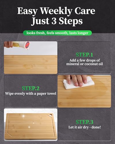 Kitsure Bamboo Cutting Board for Kitchen, Large, Natural | Multi-Sizes Wooden Cutting Boards for Chopping & Serving, Convenient Kitchen Essentials, Deep Juice Grooves - photo 6